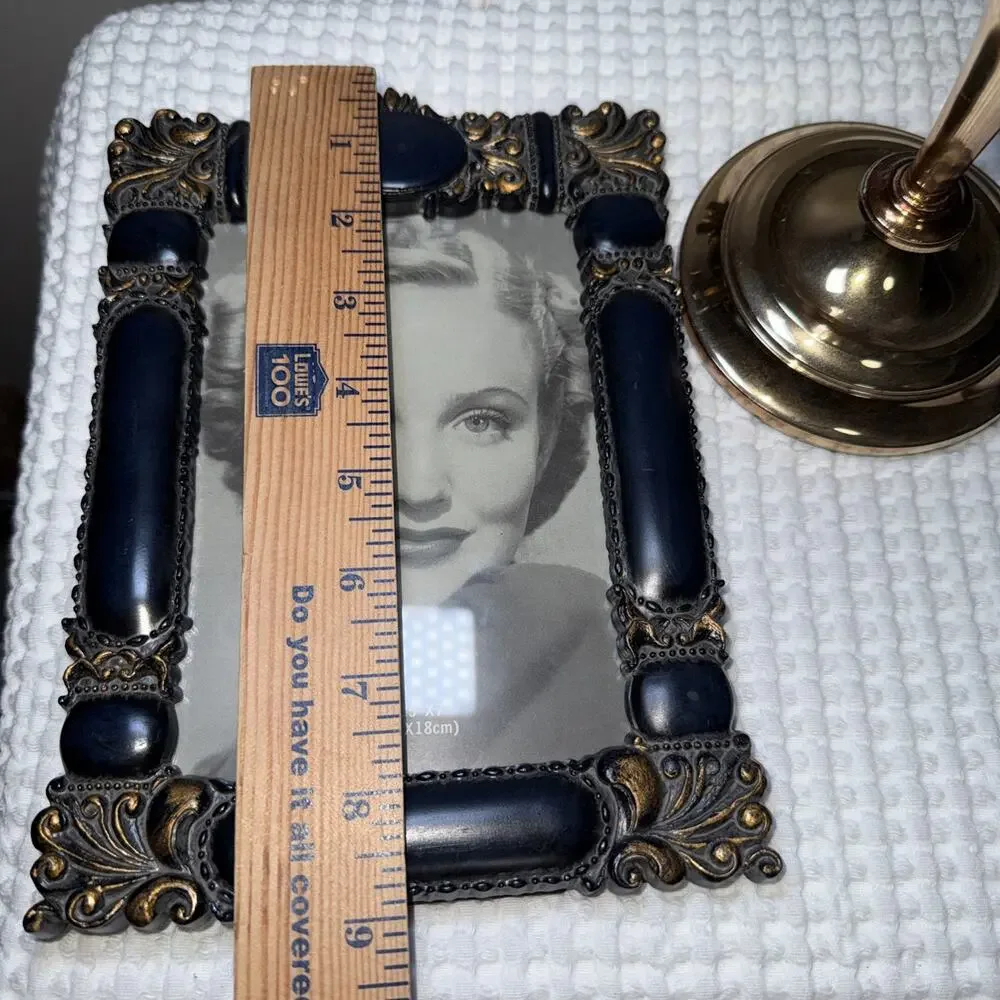 Vintage Hollywood Regency Navy Blue Gold 5x7 Picture Frames Set of 2 Ornate
